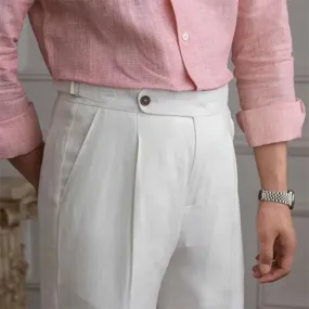Aidase 100% Linen Italian Naples Pants Men High Waist Straight  Suit Trousers Spring Summer Fashion Lightweight Breathable Casual Pants
