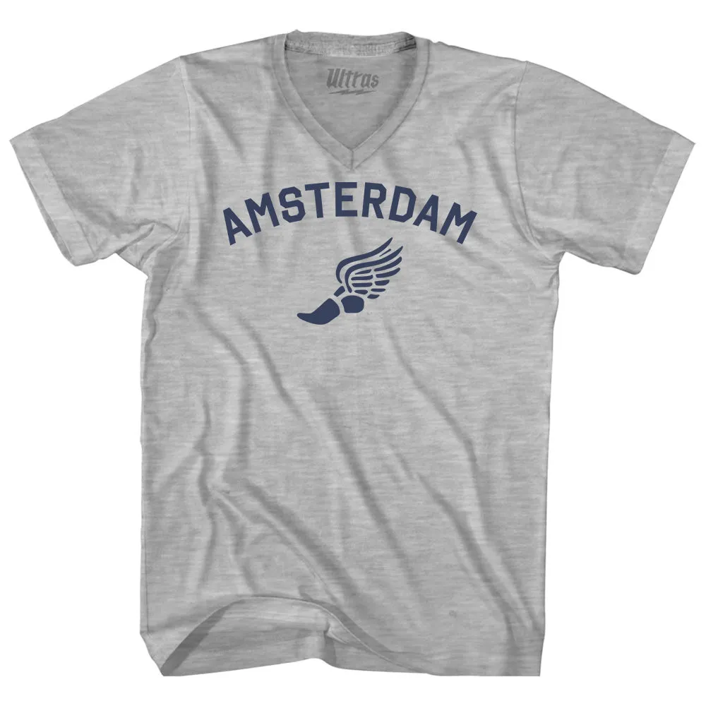 Amsterdam Running Track Winged Foot Adult Cotton V-neck T-shirt