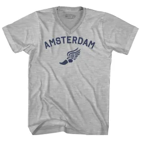 Amsterdam Running Track Winged Foot Adult Cotton V-neck T-shirt