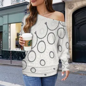 Batwing Long Sleeve Sweater Ivory Black Graphic