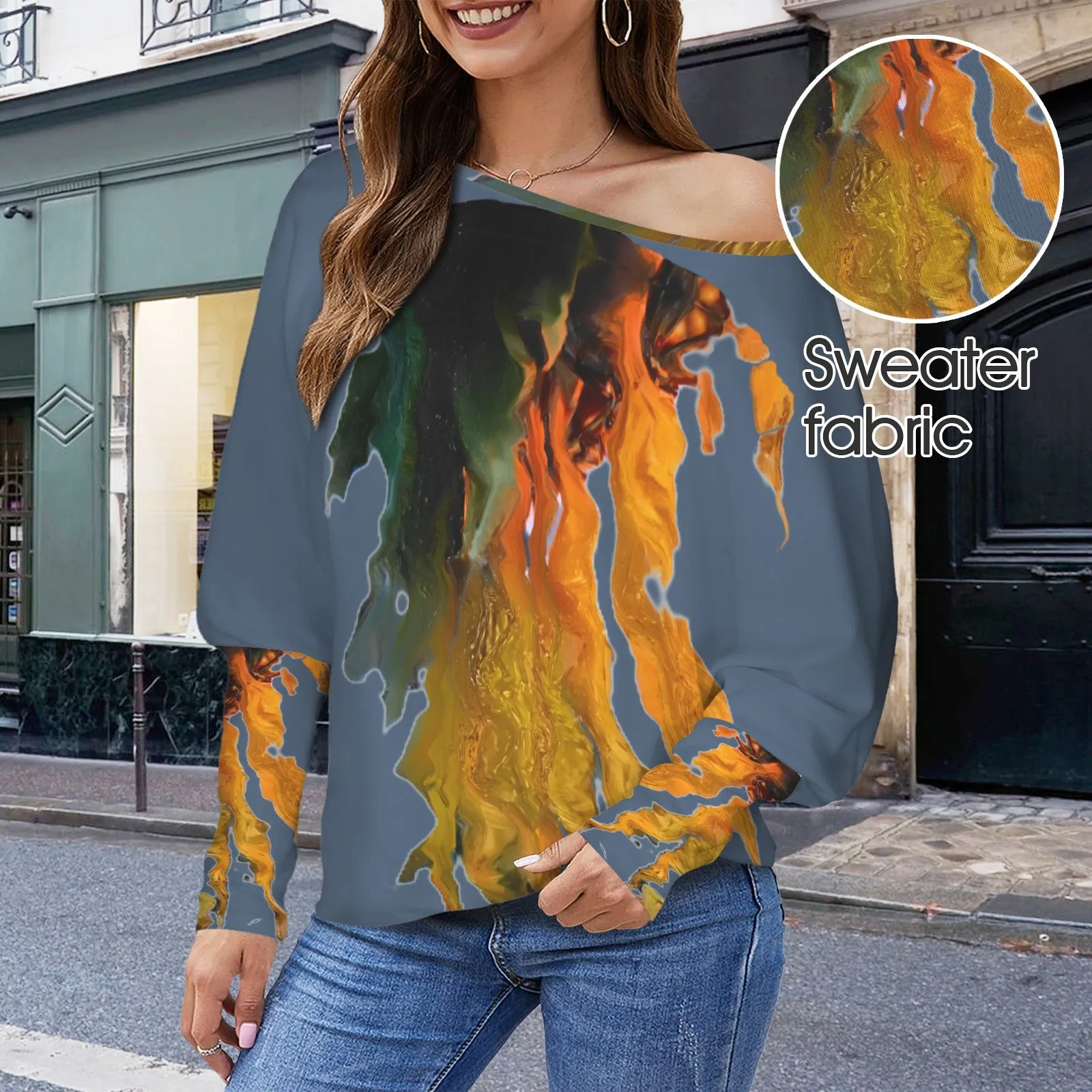 Batwing Long Sleeve Sweater Midnight Sunflower