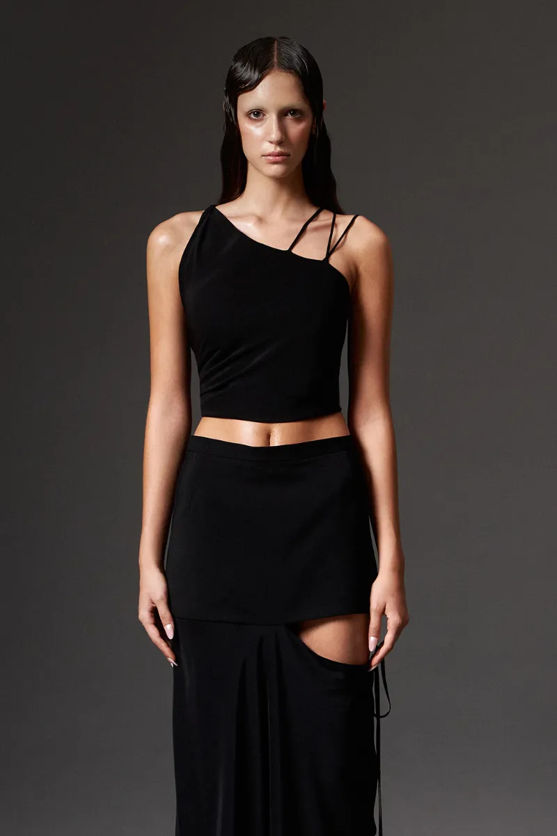 BLACK SILK CROP TOP