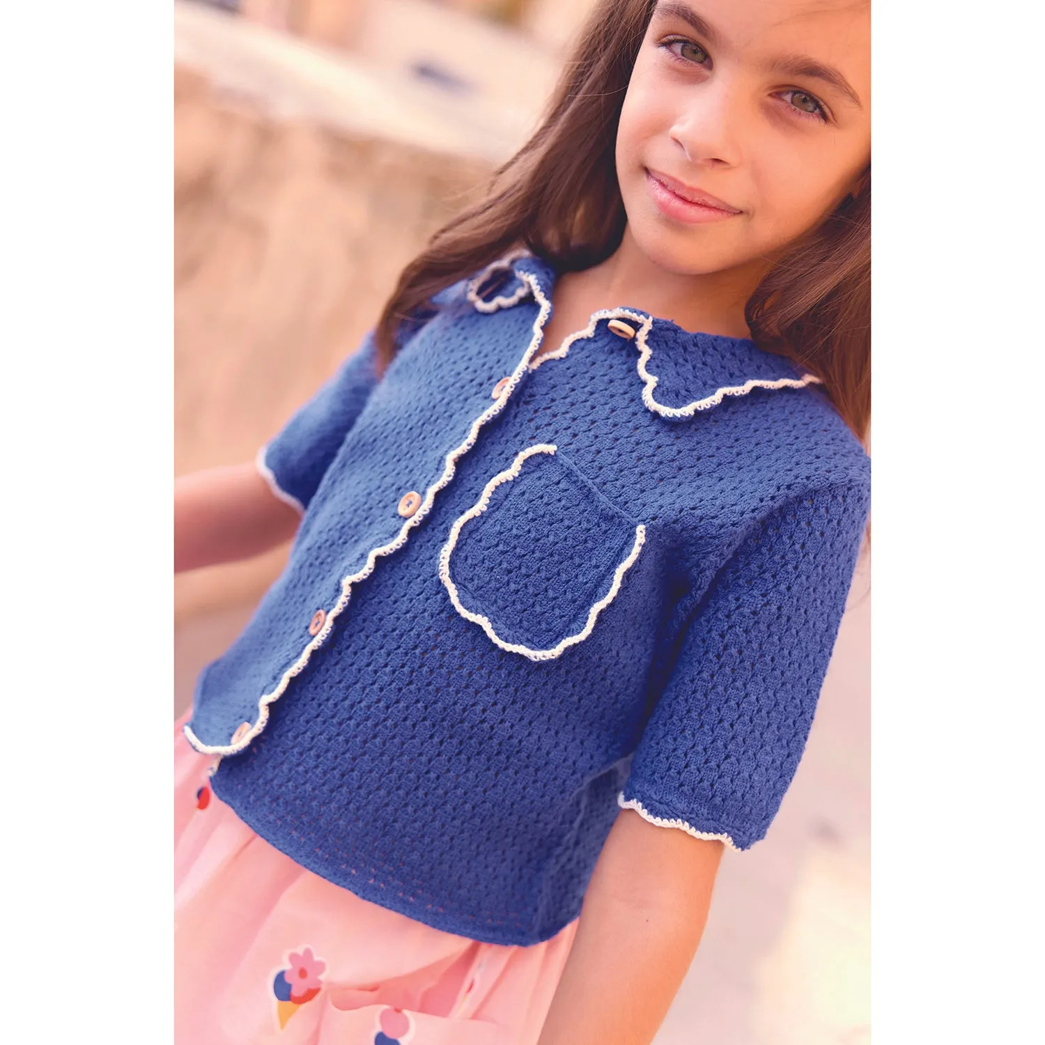 BONTON Crochet Lanza Cardigan - Coastal Blue