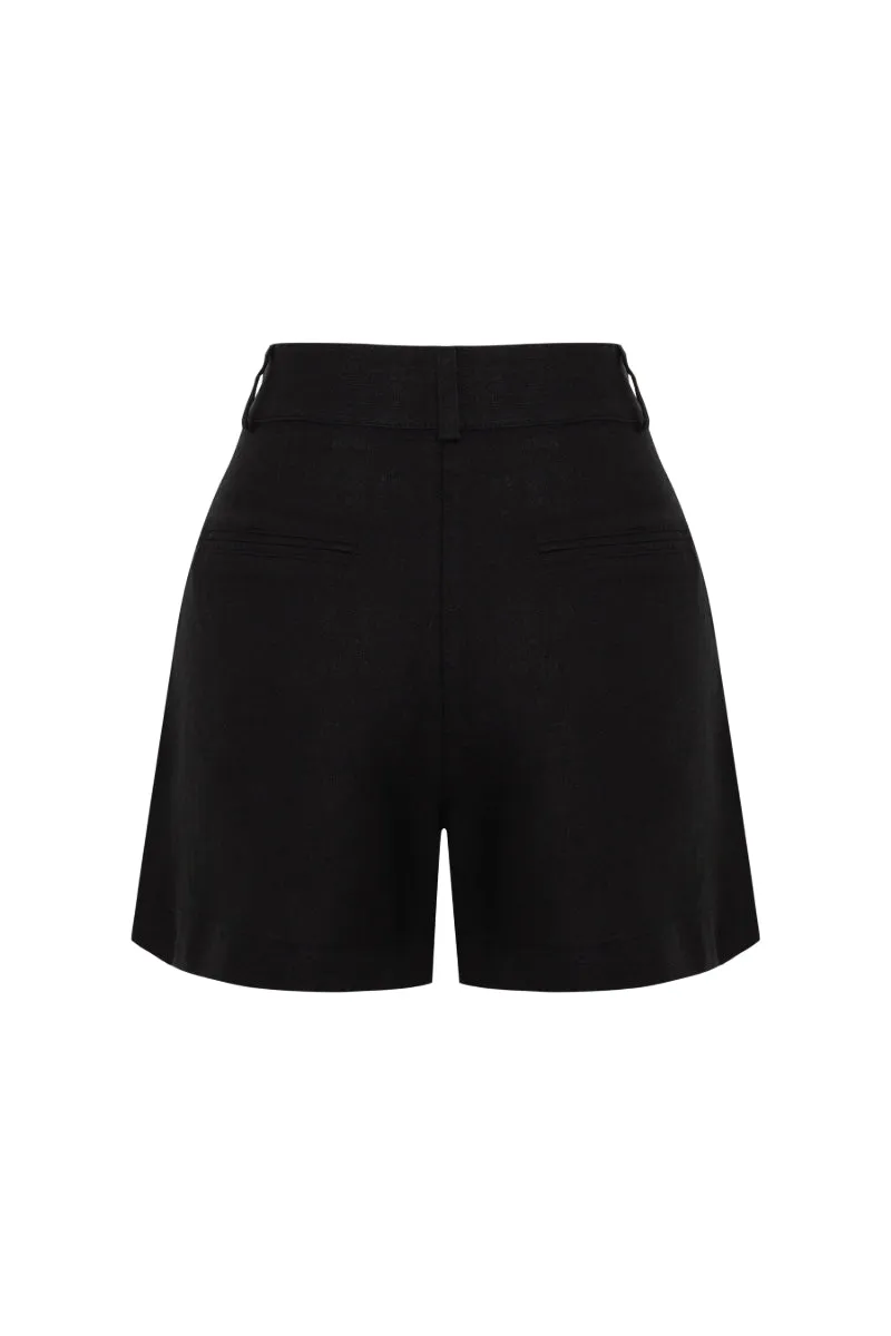 CASSIE BLACK LINEN ROLLED SHORTS