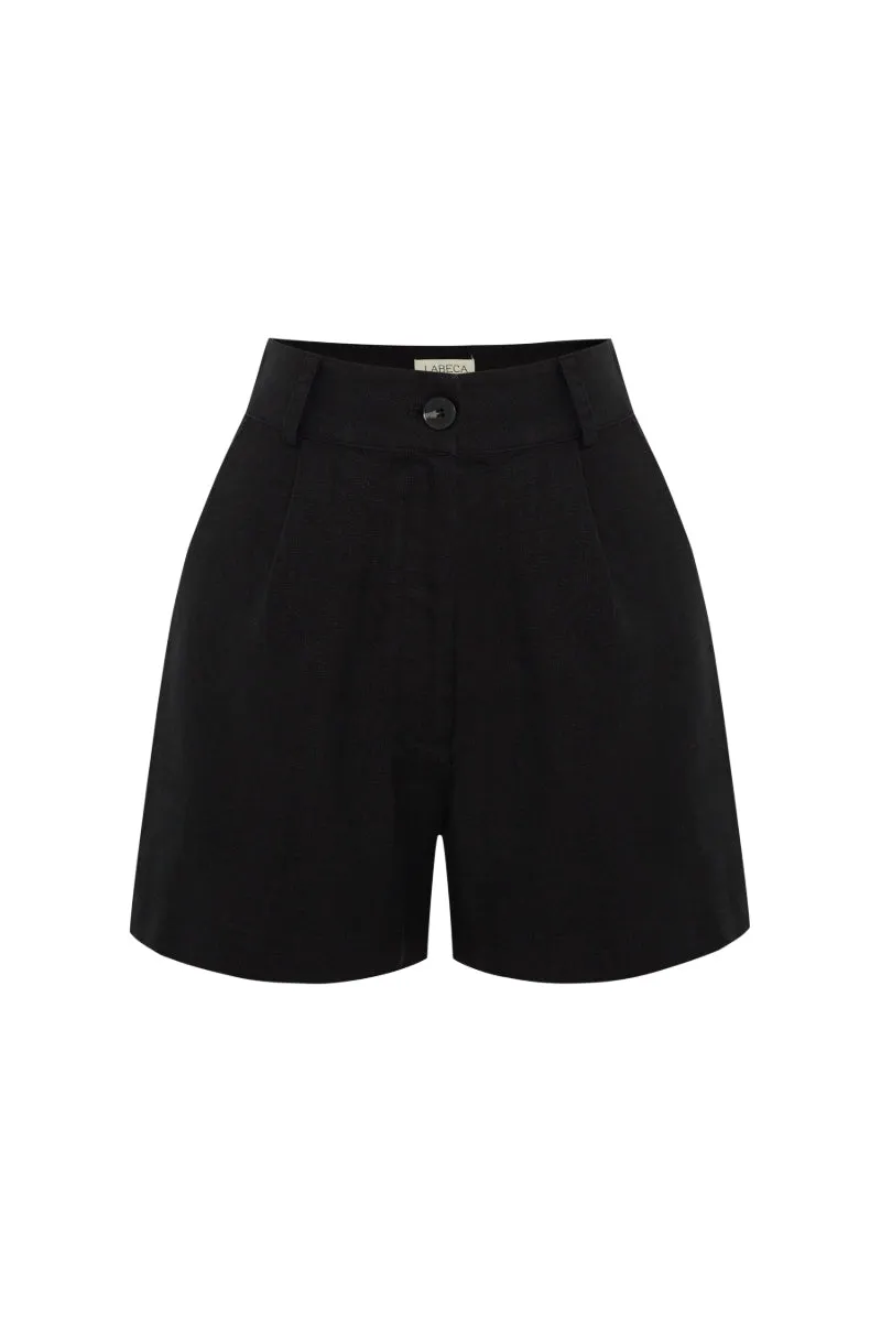 CASSIE BLACK LINEN ROLLED SHORTS