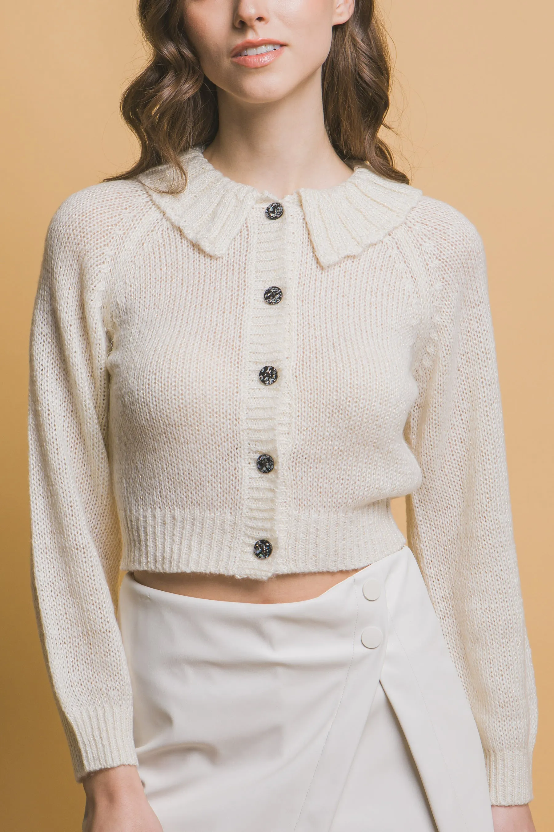 Chic Short Collared Button-Up Top Sweater