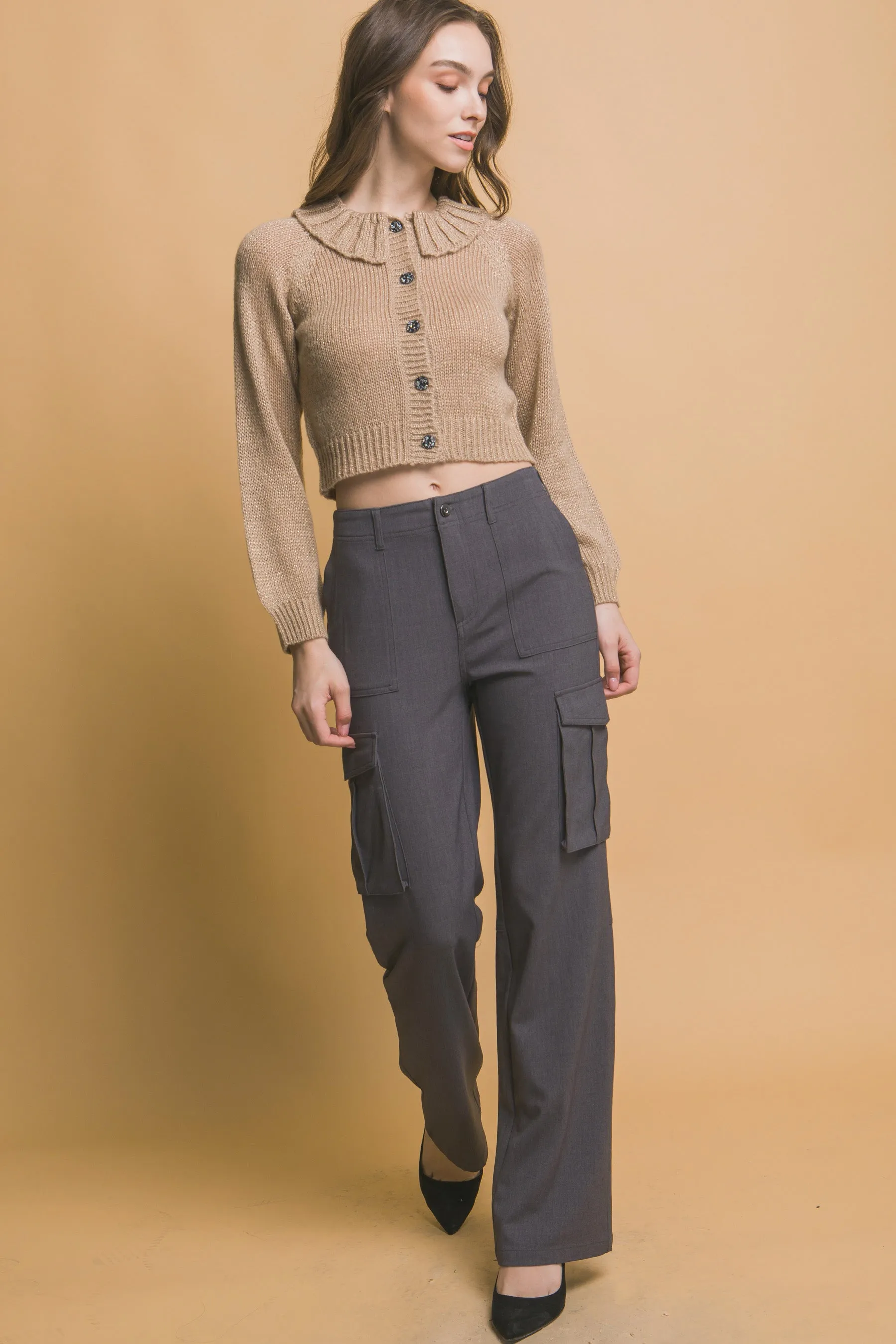 Chic Short Collared Button-Up Top Sweater