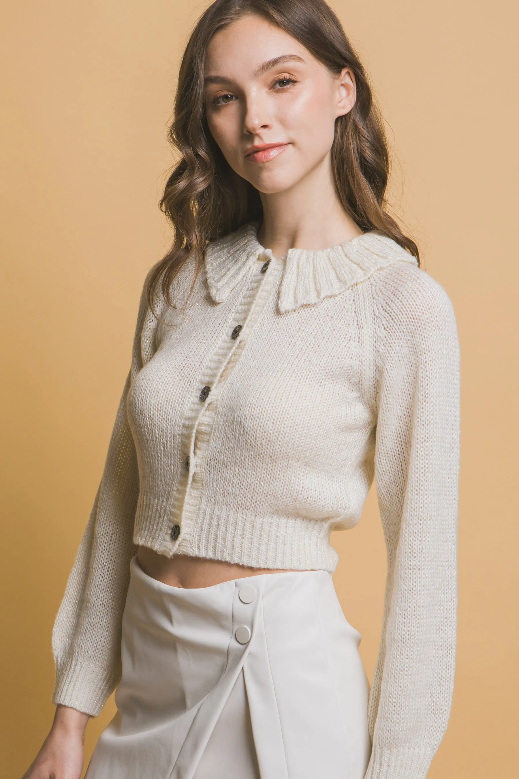 Chic Short Collared Button-Up Top Sweater