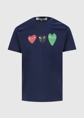 COMME DES GARÇONS PLAY: TRIPLE LOGO TEE [NAVY]