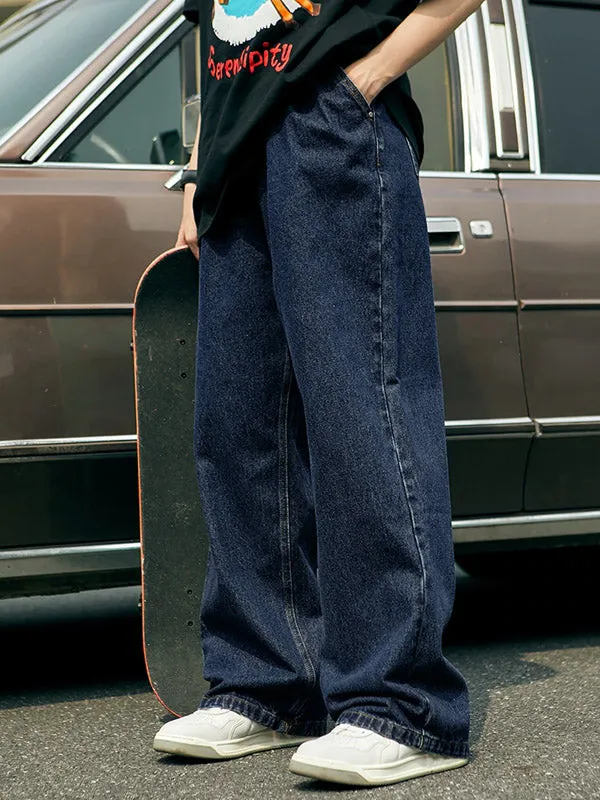 Dark Blue Baggy Wide Leg Jeans
