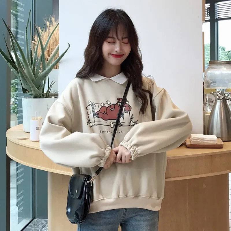 Elegant Soft Girl Cartoon Hoodie