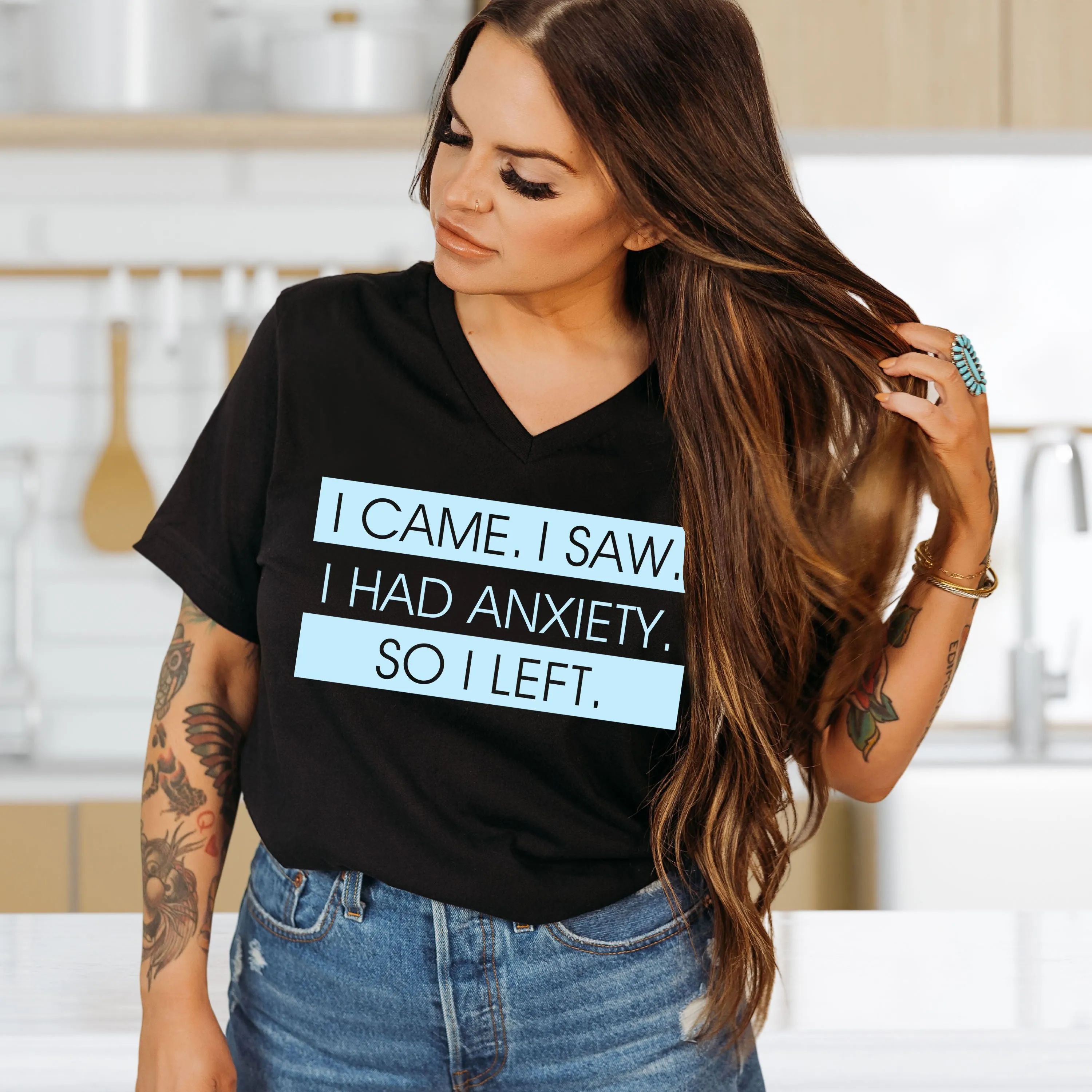 I Had Anxiety So I Left Funny Shirt | Psychology Gift | Unisex Jersey Short Sleeve V-Neck Tee