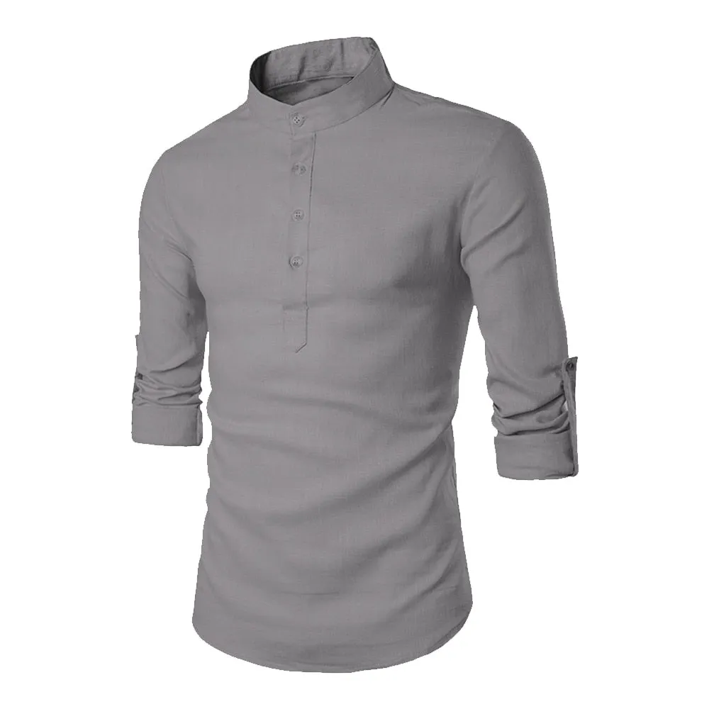KB New Men's Casual Blouse Cotton Linen Shirt Loose Tops Long Sleeve Tee Shirt