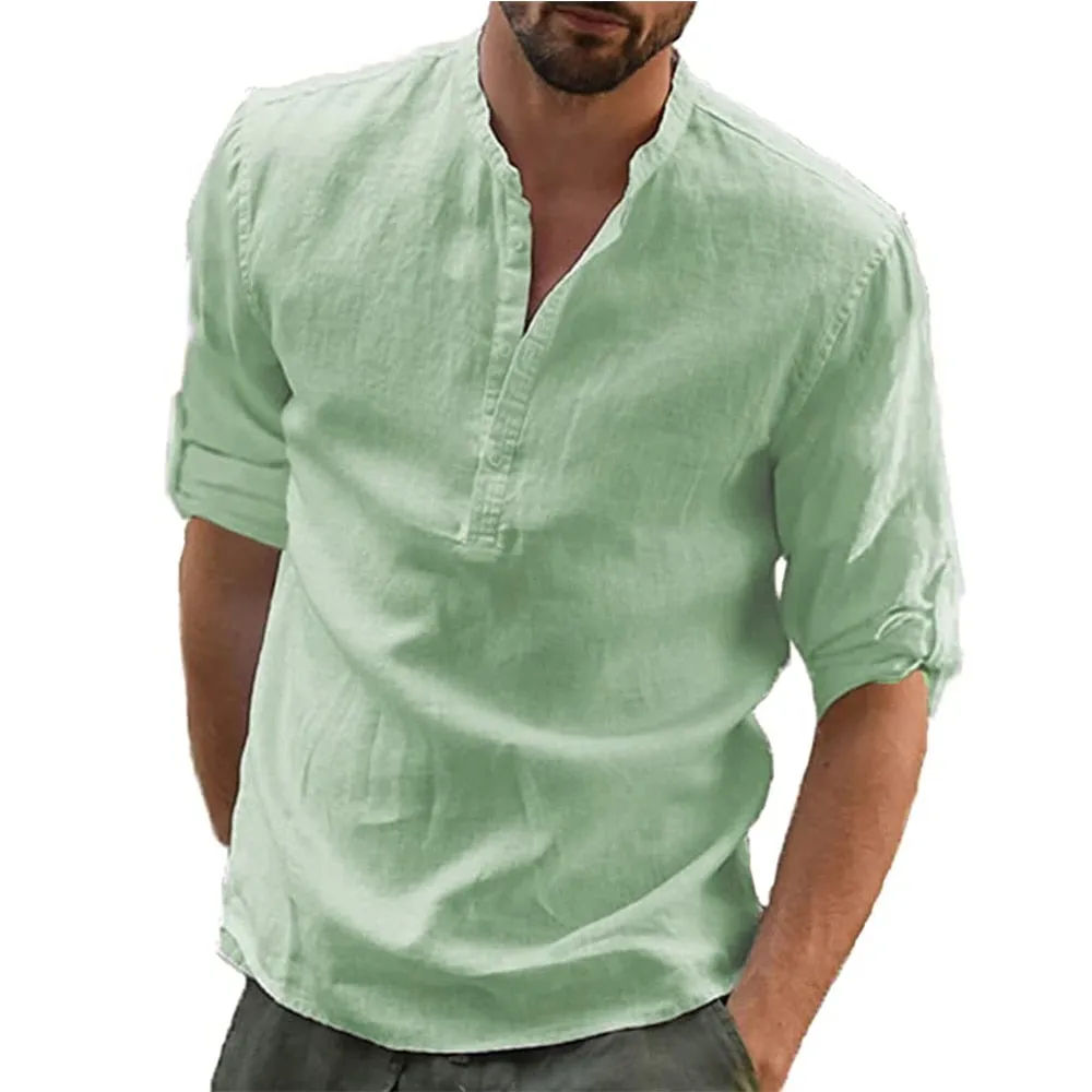 KB New Men's Casual Blouse Cotton Linen Shirt Loose Tops Long Sleeve Tee Shirt