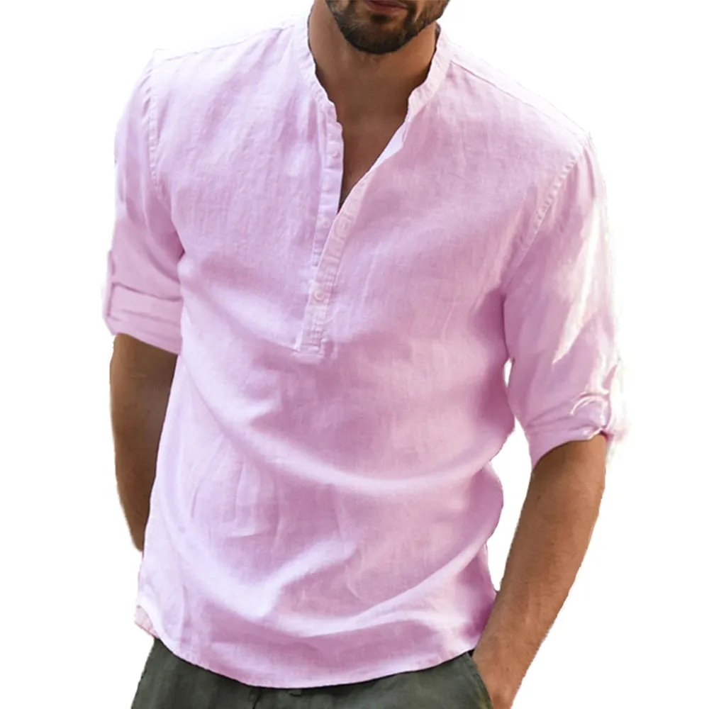 KB New Men's Casual Blouse Cotton Linen Shirt Loose Tops Long Sleeve Tee Shirt