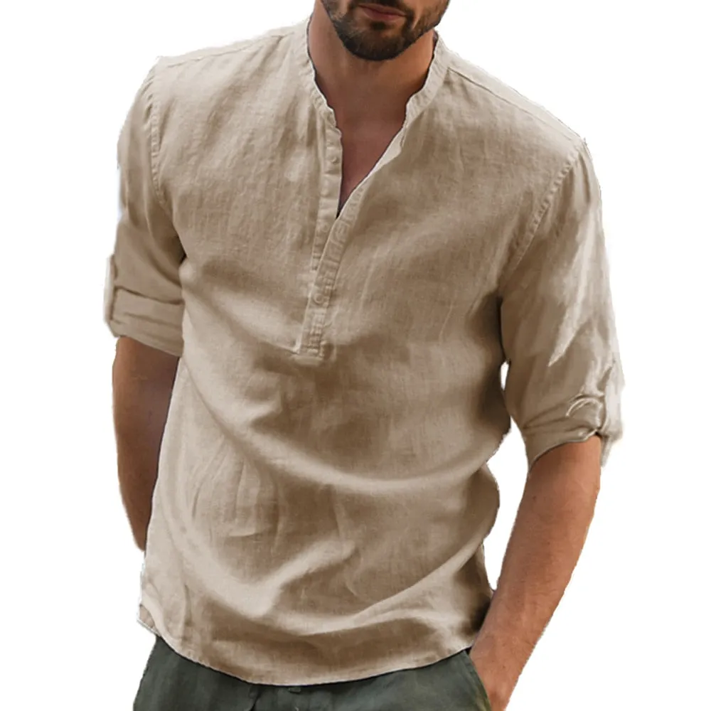 KB New Men's Casual Blouse Cotton Linen Shirt Loose Tops Long Sleeve Tee Shirt