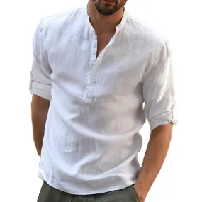KB New Men's Casual Blouse Cotton Linen Shirt Loose Tops Long Sleeve Tee Shirt