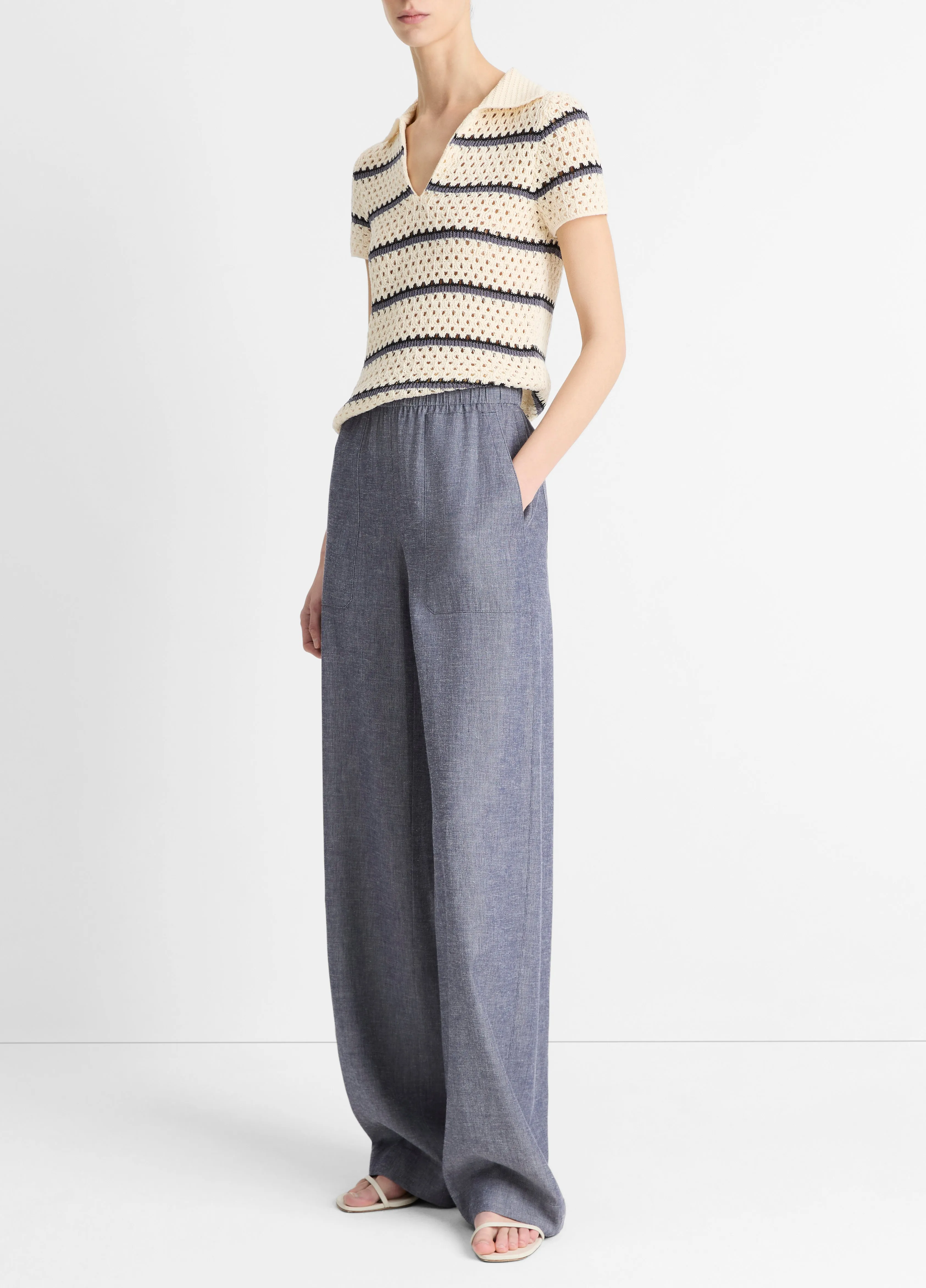 Mid Rise Casual Pull on Pant in Mid Indigo