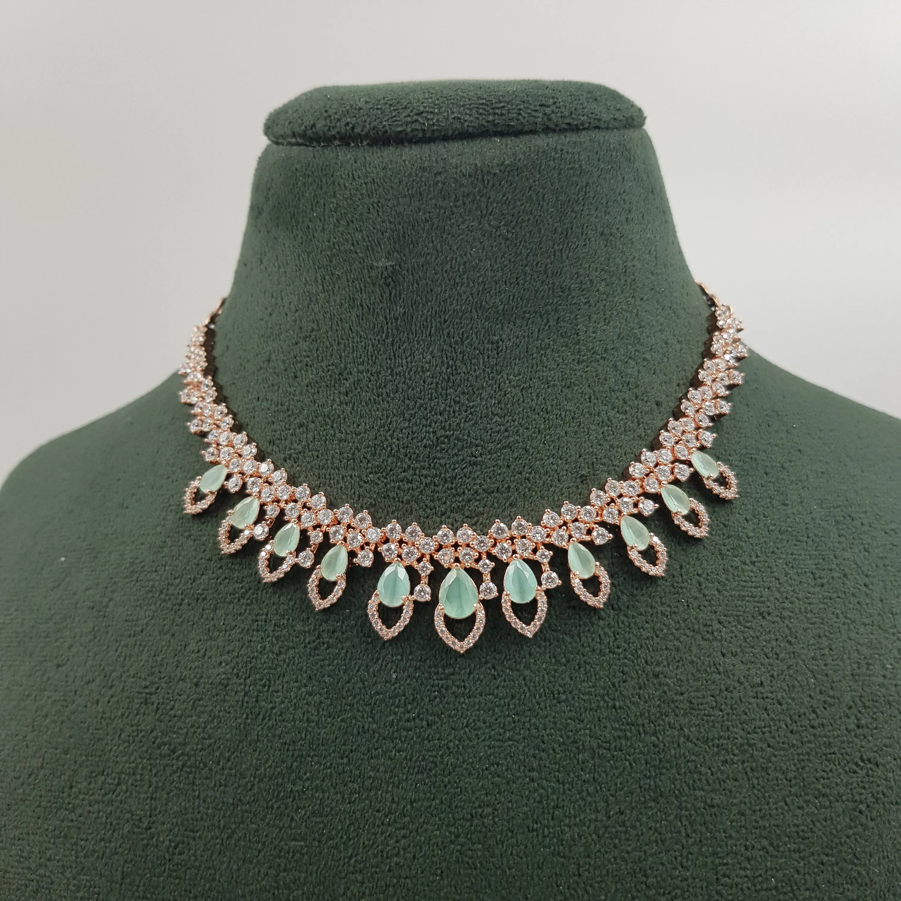 Mint Green Zircon/AD Necklace Set 13022-9727