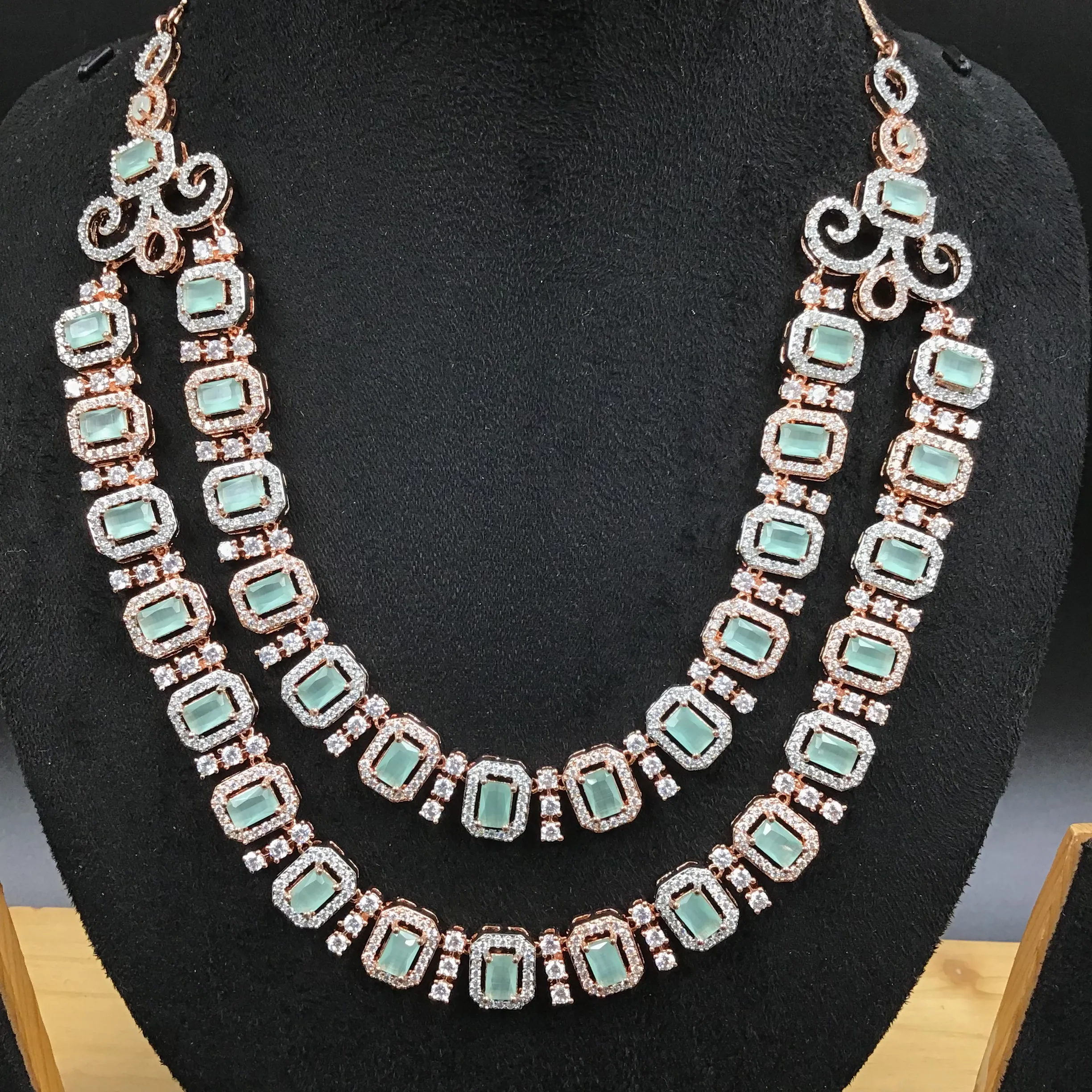 Mint Green Zircon/AD Necklace Set  16807-3955