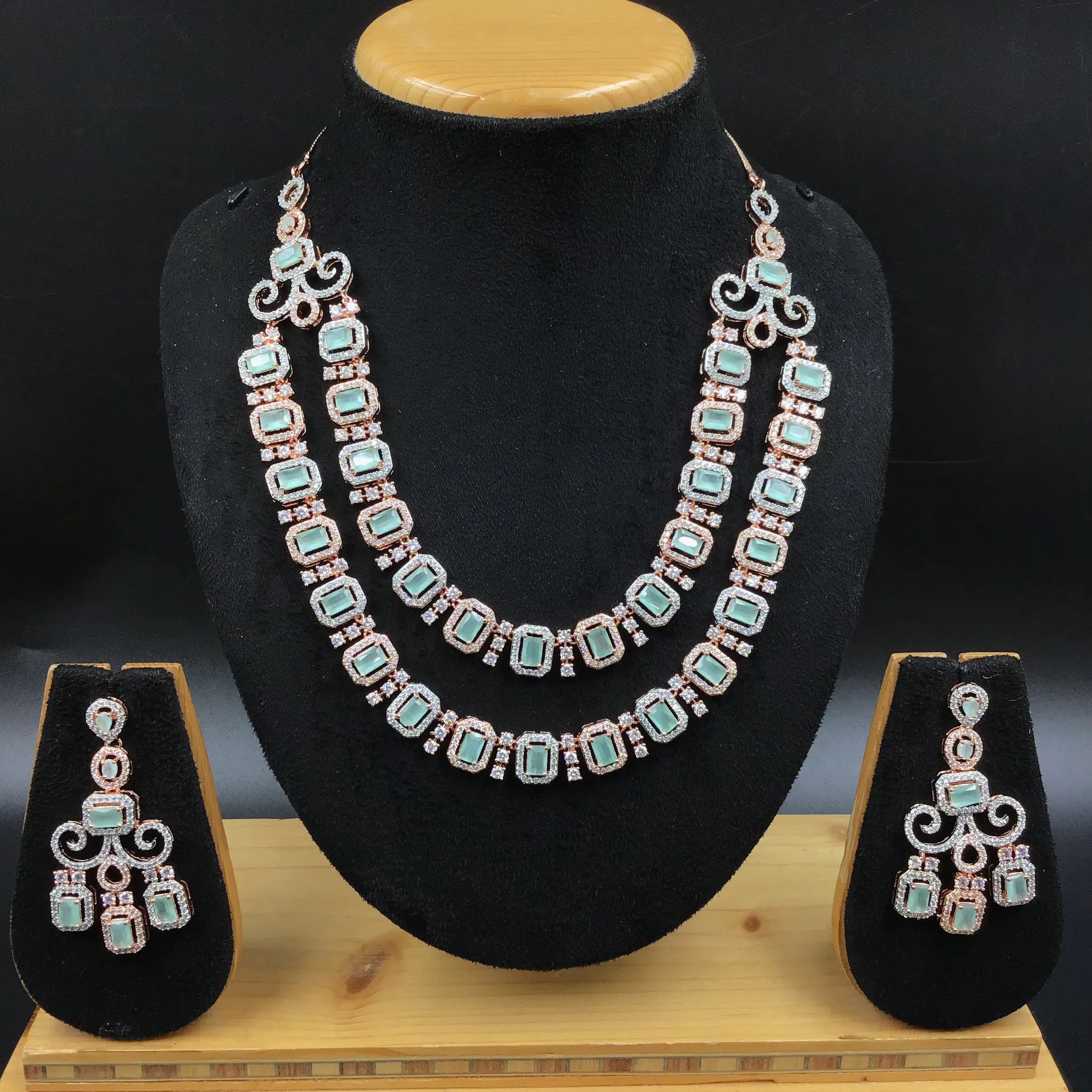 Mint Green Zircon/AD Necklace Set  16807-3955