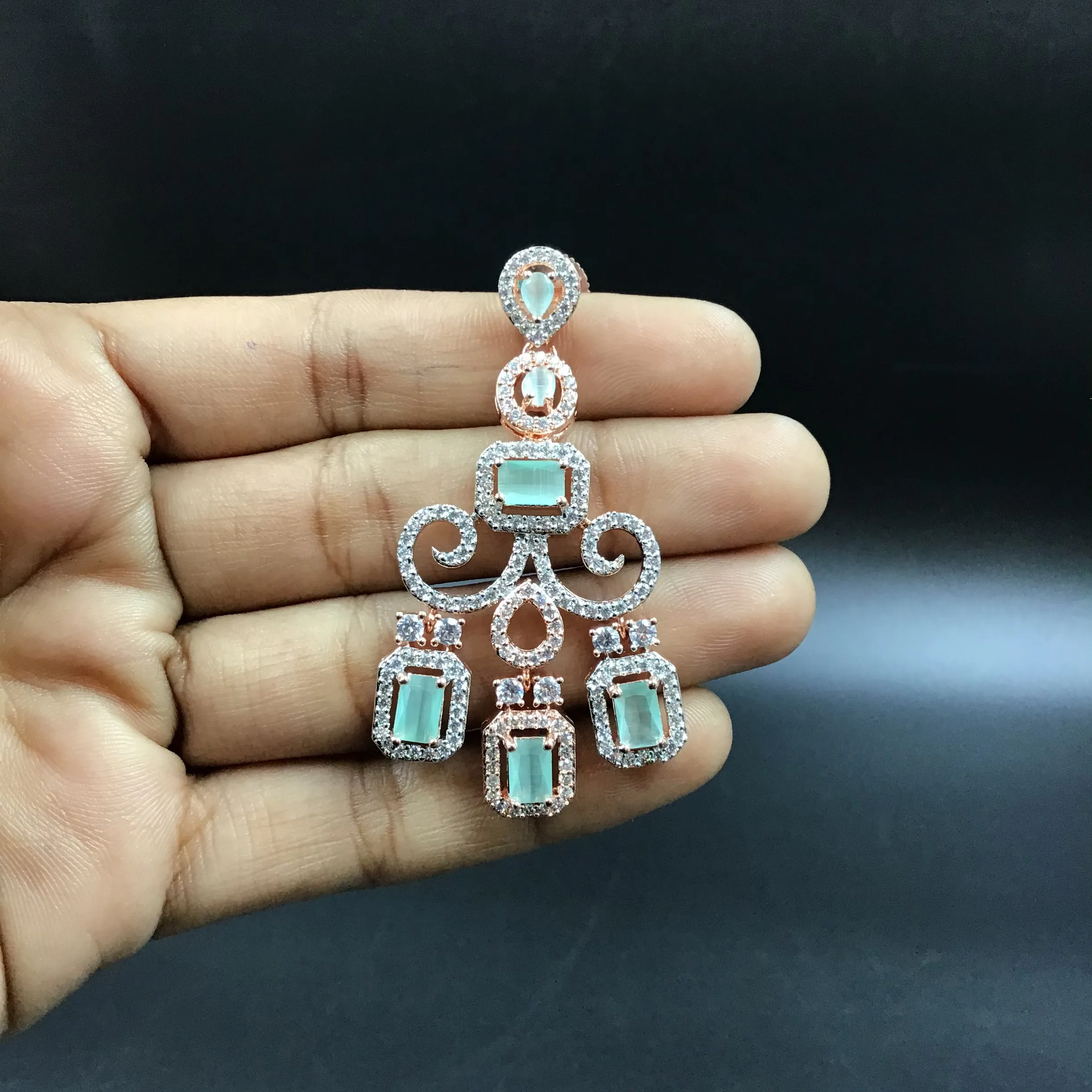 Mint Green Zircon/AD Necklace Set  16807-3955