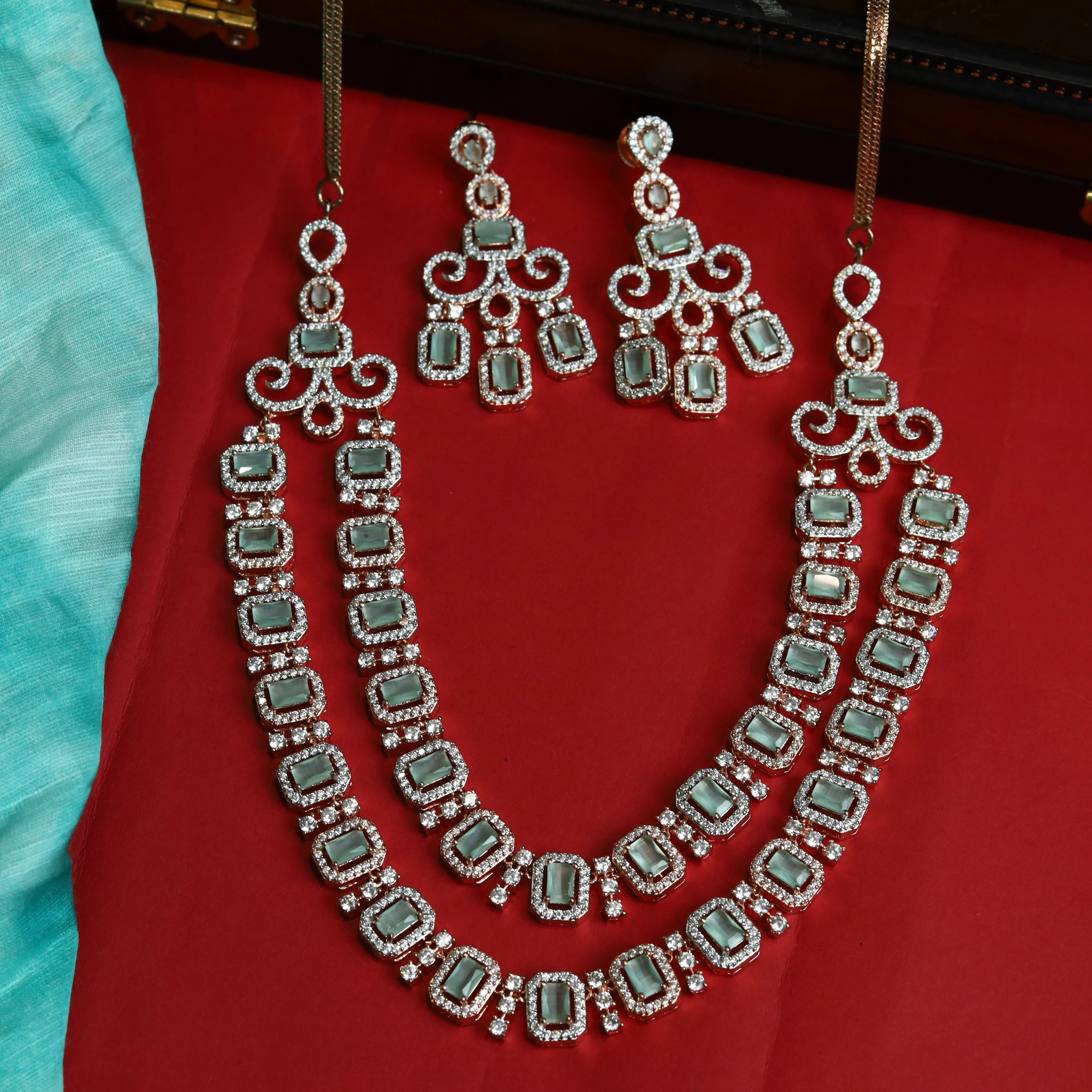 Mint Green Zircon/AD Necklace Set  16807-3955