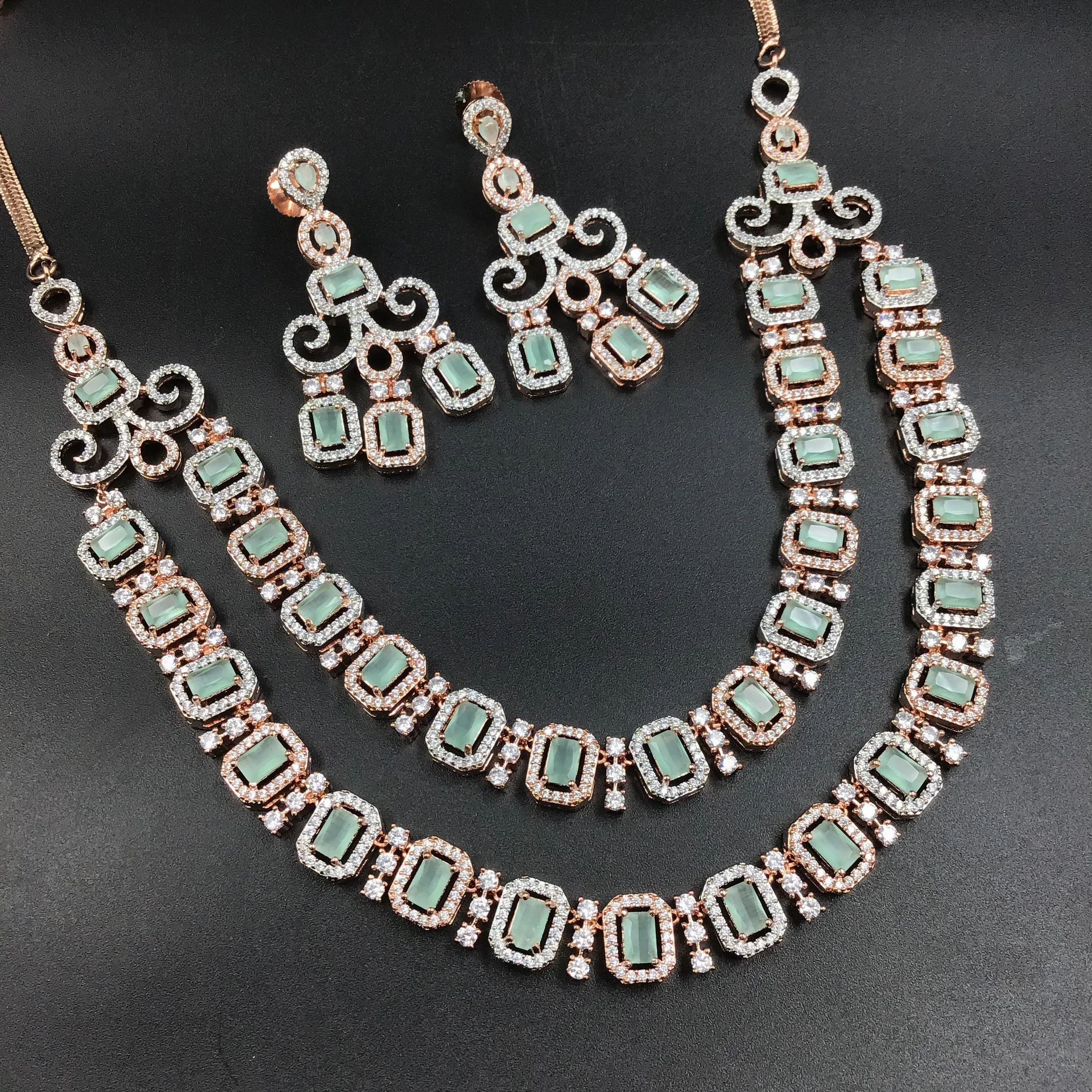 Mint Green Zircon/AD Necklace Set  16807-3955