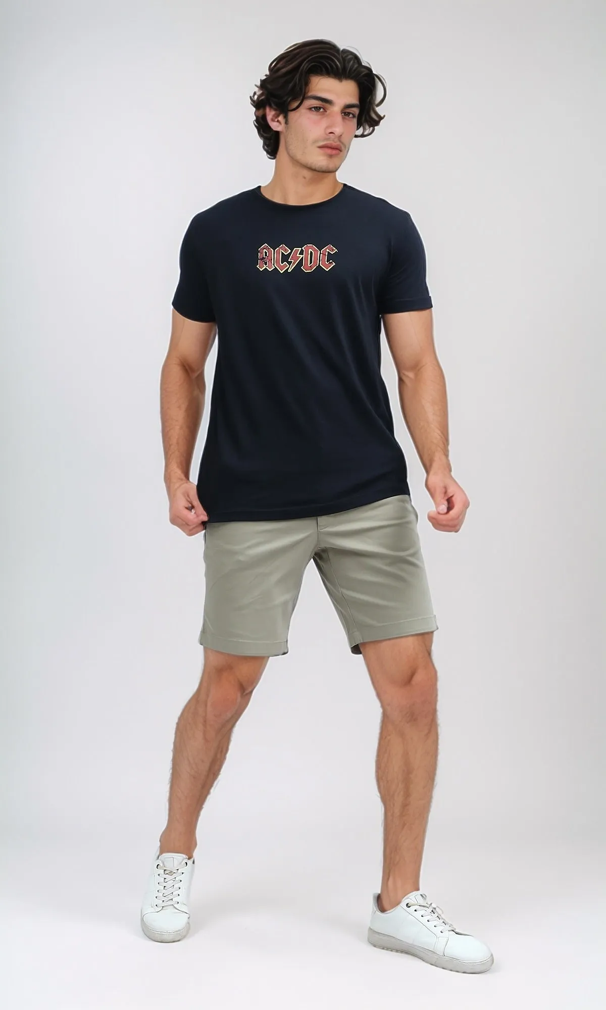 O178949 Front Printed Short Sleeves Black Cotton Tee