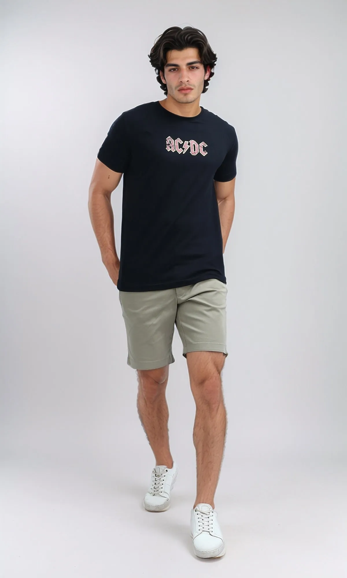 O178949 Front Printed Short Sleeves Black Cotton Tee