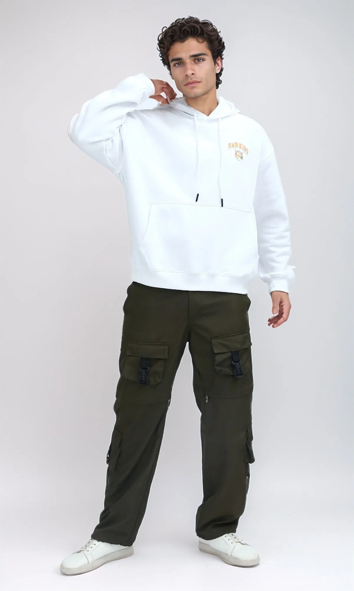 O201287 - Slip On Hoodie with Front & Back Print - White