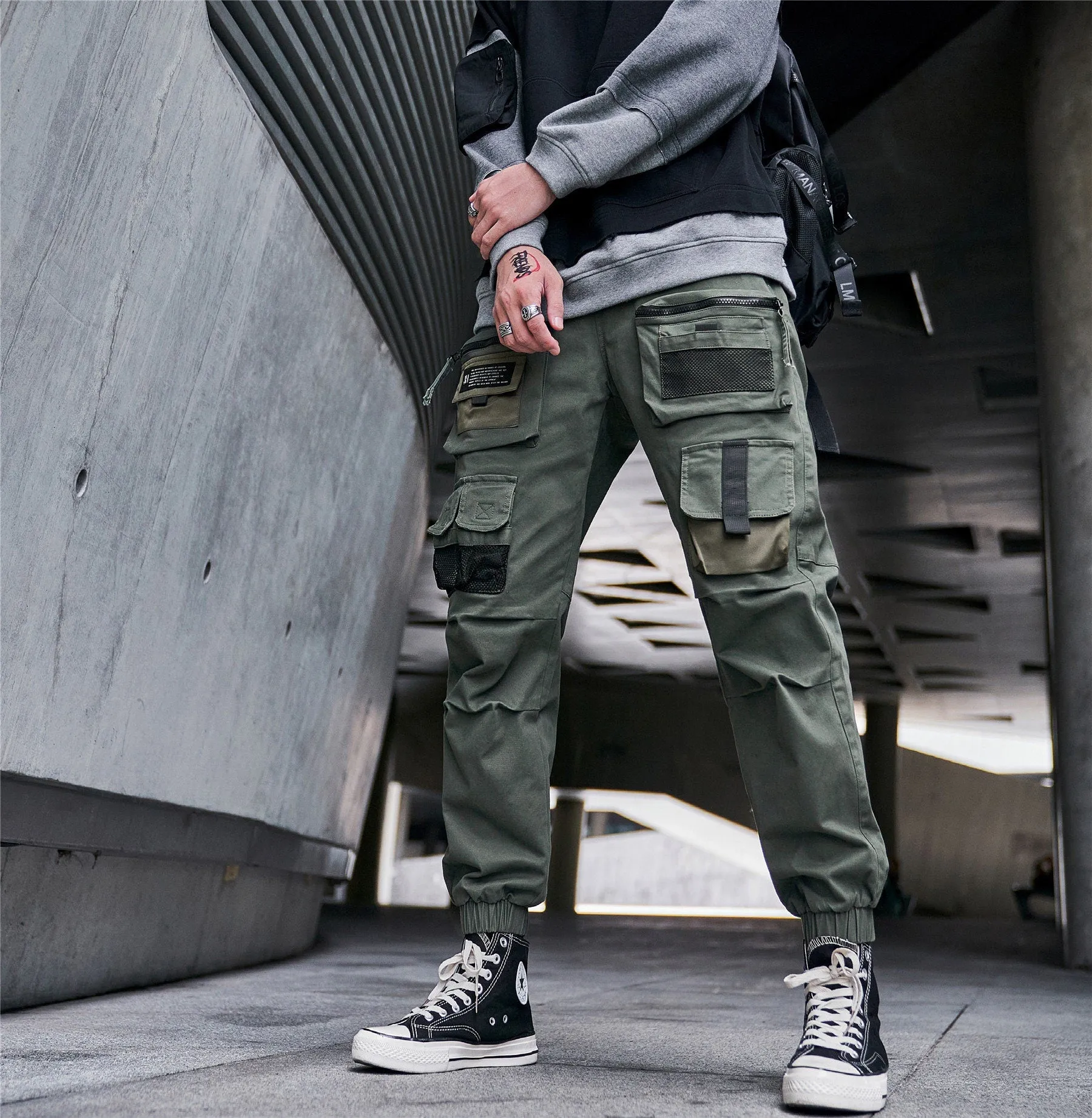 Streetwear Fashion Dark Green Cargo Pants For Men Casual Slim Fit Joggers