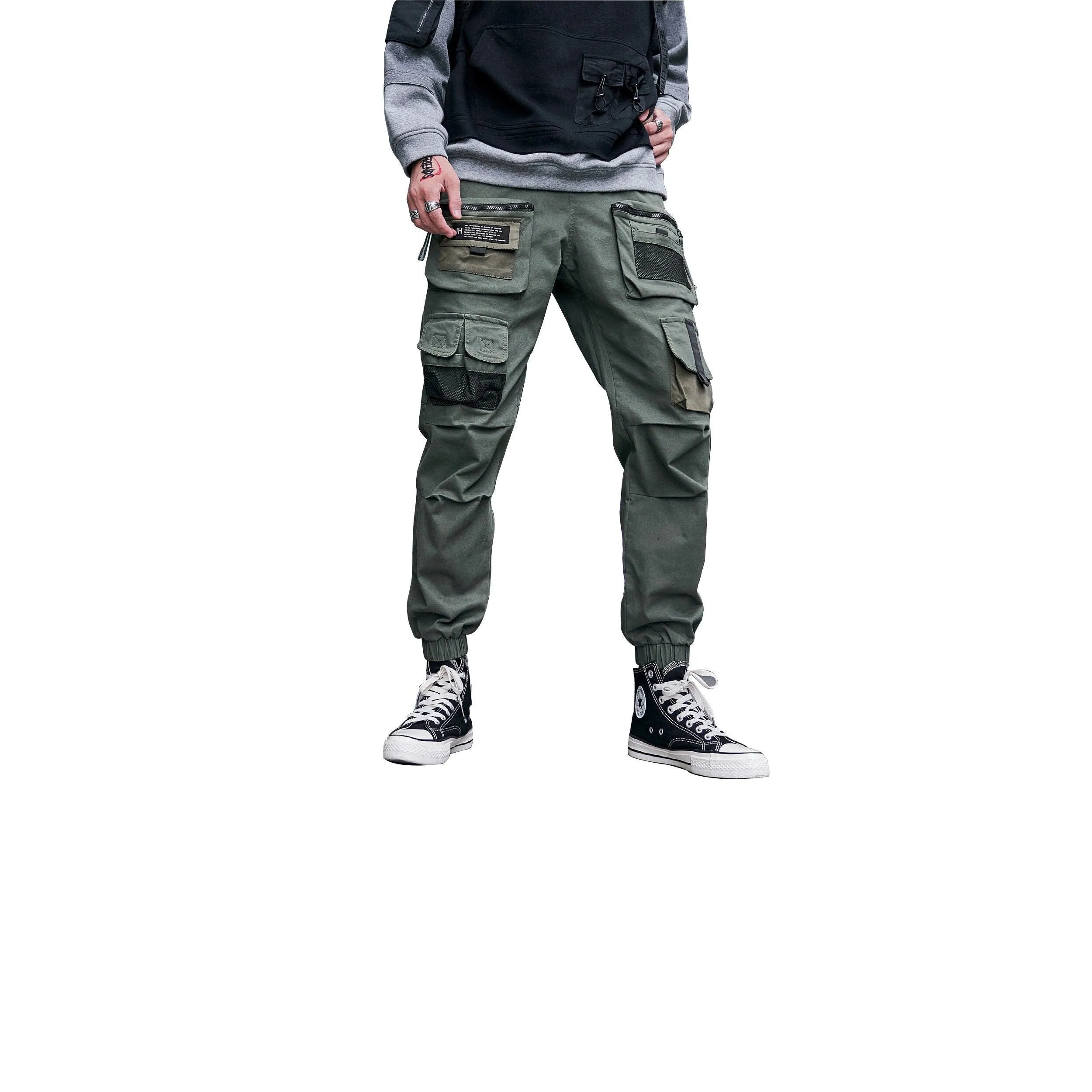 Streetwear Fashion Dark Green Cargo Pants For Men Casual Slim Fit Joggers