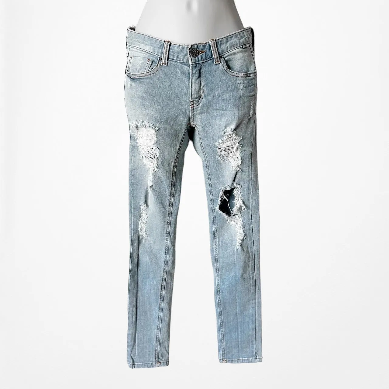 T-Rex Light Blue Denim Destroyed Distressed Low Rise Skinny Jeans Size 27/XS