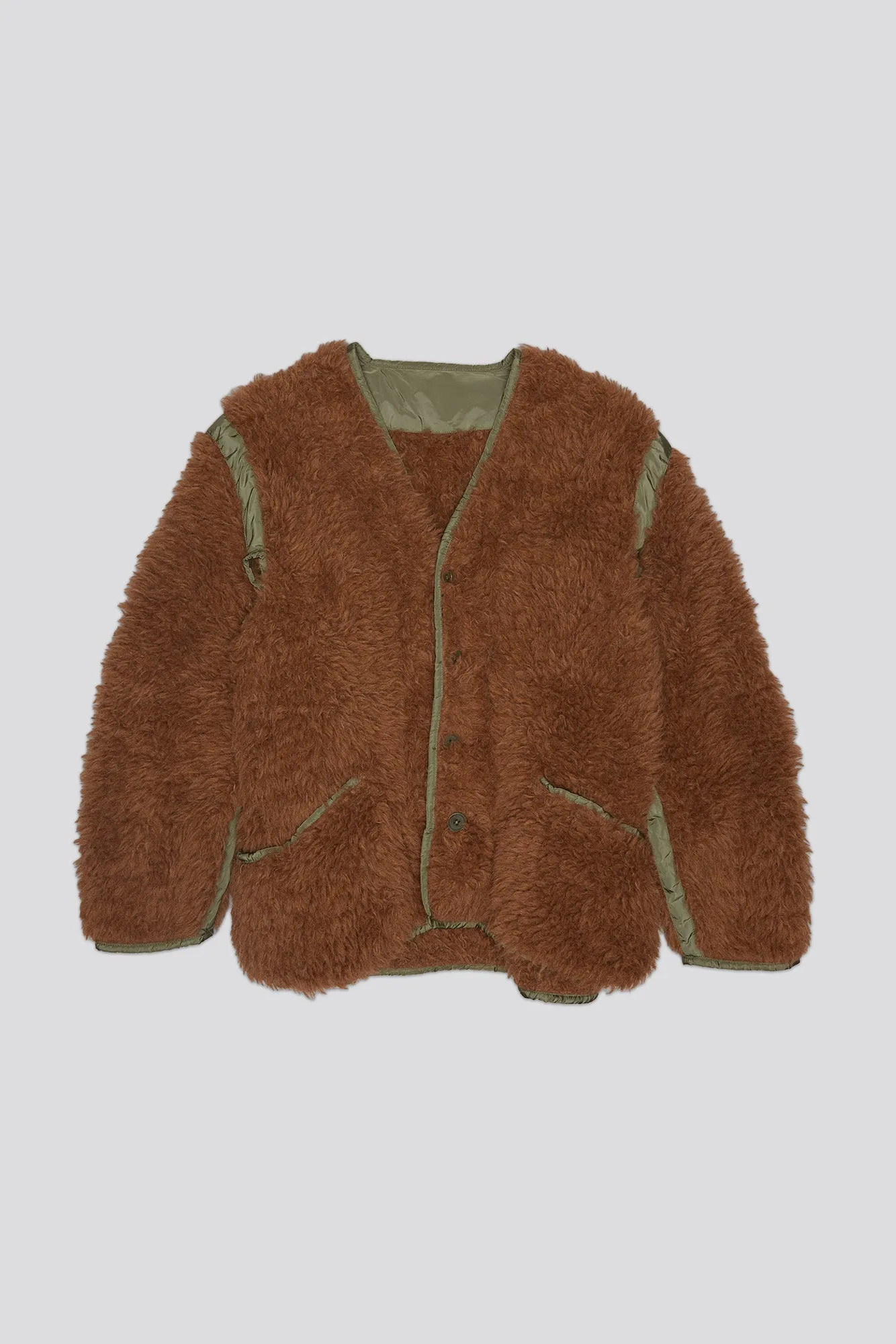 TAPED LINER CARDIGAN - BROWN