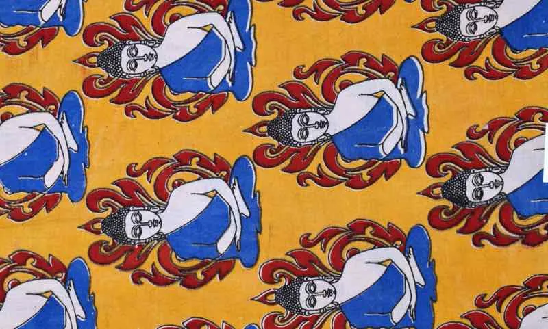 Yellow Screen Print Kalamkari Inspired Fabric